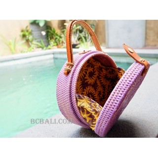 unique circle handbag rattan syntethic purple